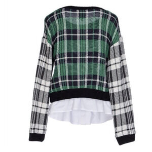 Sea New York Women's Green Plaid Combo Wool Blend Sweater Top - Size 8